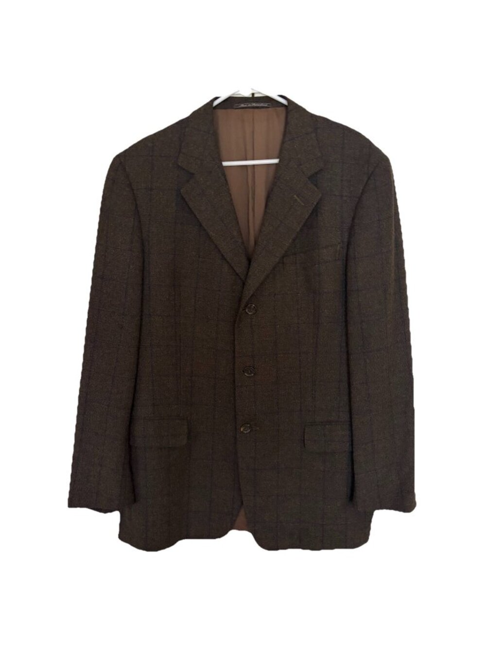 Ermenegildo Zegna Dark Brown Plaid Wool Tuxedo Blazer Jacket Switzerland 52L
